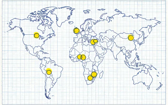 Map illustration of Atlas Copco regional parts hubs