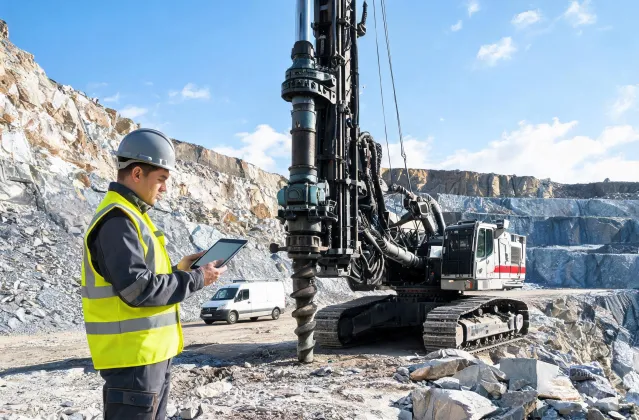 Field service engineer at drill rig on quarry