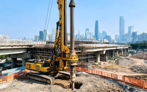 Foundation rotary drill on bored pile site