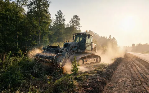 Track-type tractor clearing and grubbing site edge
